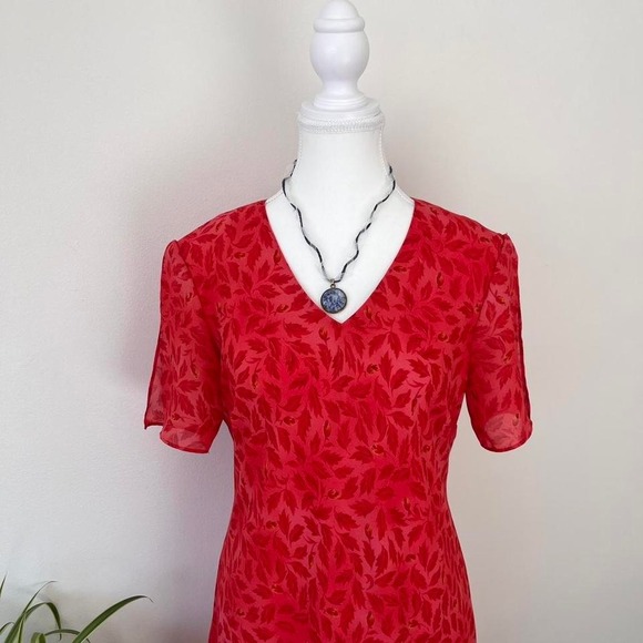 Vintage floral tiered maxidress orange red womens sz 12 cap sleeves fairycore - Picture 5 of 7